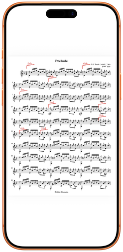 The same annotated score on iPhone